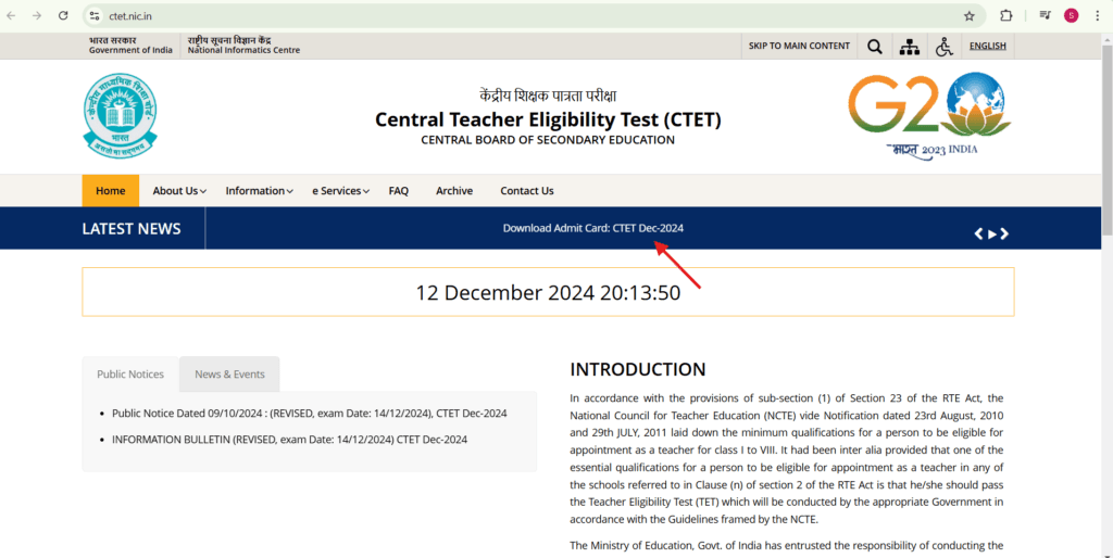 CTET Admit card download 2024 Procedure 